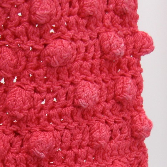 Handknit Cardigan Raised Popcorn Design Trim Bright Rose Womens Button Up L / XL - Picture 9 of 15